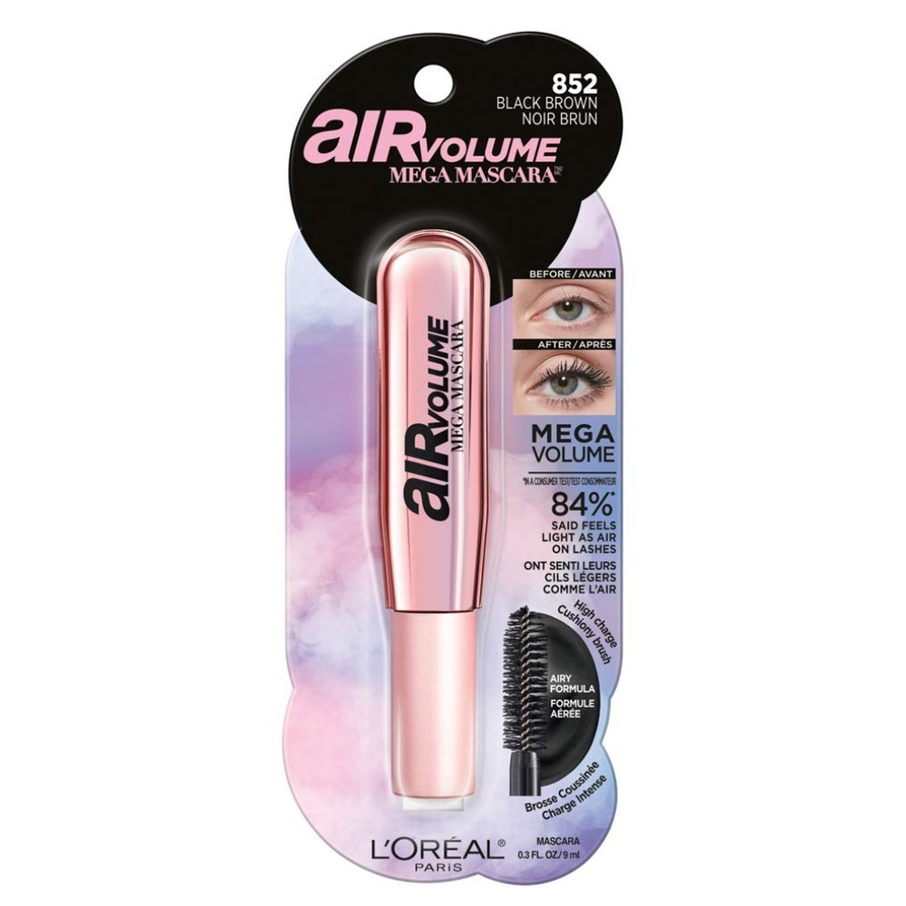 L'Oreal Air Volume Mega Mascara Washable Black Brown 852 2 Pack 0.3 fl oz Each - Picture 5 of 14